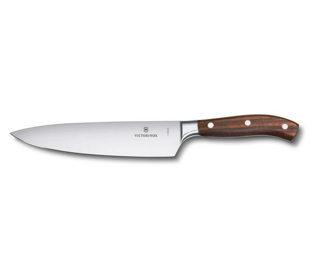 This was voted the most comfortable knife to use by surveyed professionals. The Victorinox Rosewood 8-inch. Victorinox knives are also the knives most used to train chefs.