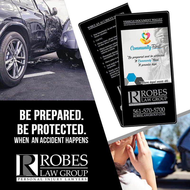 RobesLawGroup's tweet photo. Request your FREE custom built Document Wallet. Outlined on the back are the eight critical steps you should follow at the scene of an accident to minimize property damage costs and advancing your claim. Request one here: https://t.co/013ekLH4o5 https://t.co/QCaPD3cC3U