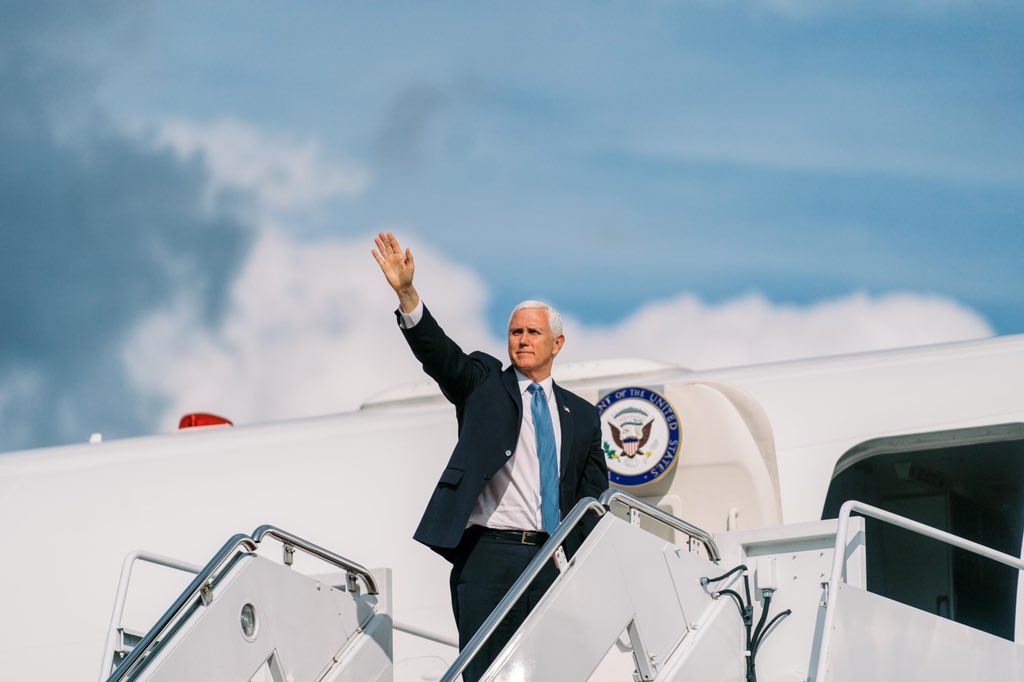Wheels up to Pennsylvania with <a href="/KarenPence/">Karen Pence</a> and <a href="/LloydSmuckerPA/">Lloyd Smucker</a>! Excited to be at Meadow Spring Farm with so many excited American Patriots cheering on President <a href="/realDonaldTrump/">Donald J. Trump</a> as he debates Joe Biden in the first Presidential Debate tonight! #FOURMOREYEARS