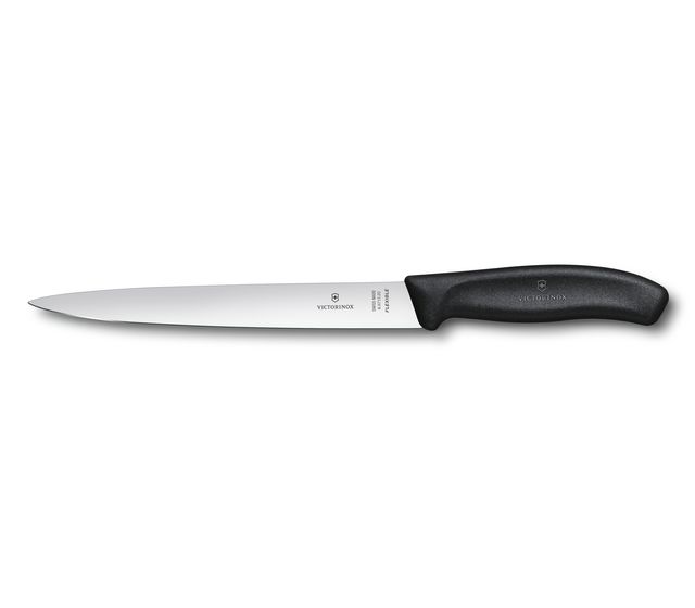 Ok, onto the other types of knives. Next is the flexible fish or filleting knife. It comes in various shapes and forms but the most common factor is that it has a flexible blade. This is to make it easier to bend round the body of a fish. Generally 30cm long but can be shorter