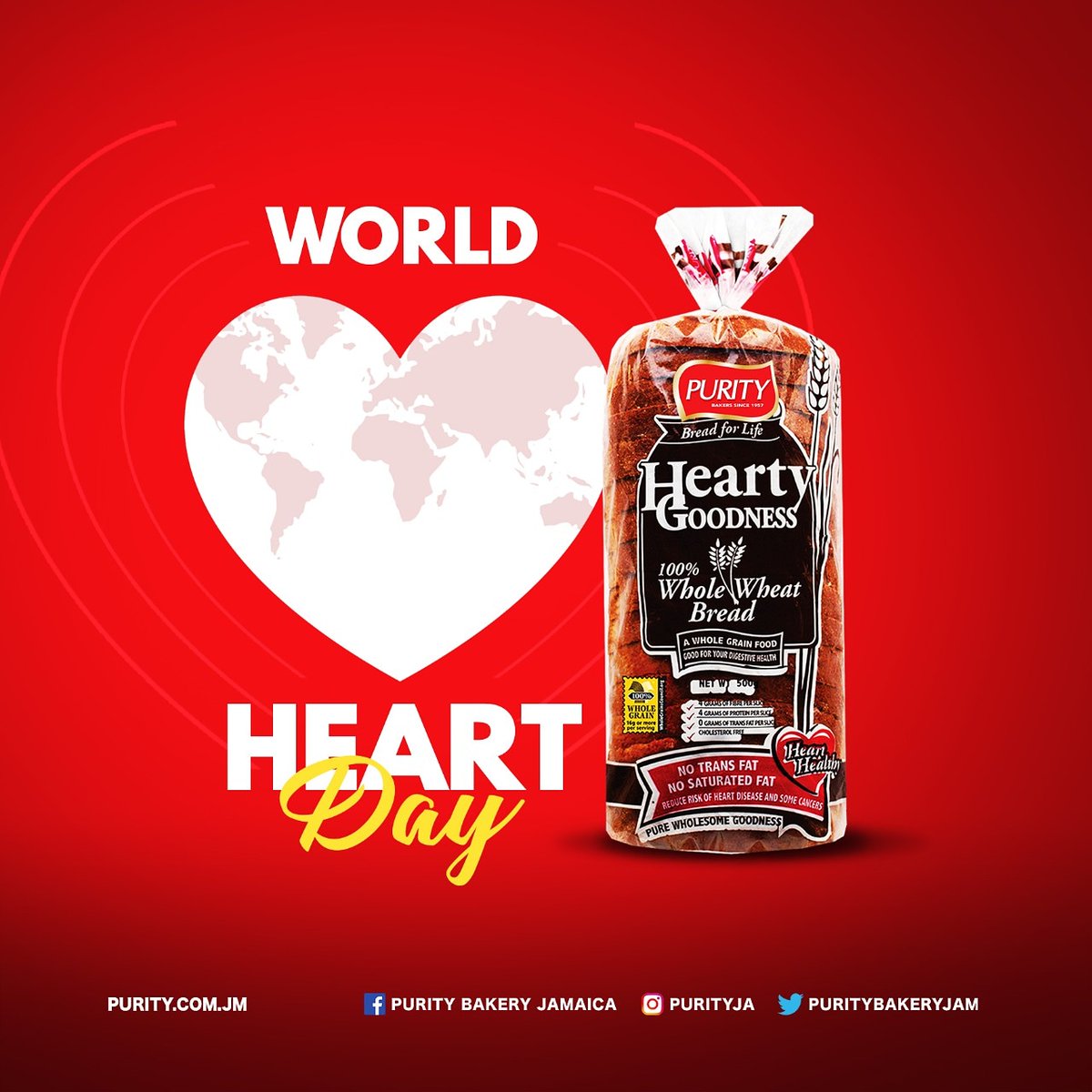 PurityBakeryJam's tweet photo. What better way to celebrate World Heart Day than to grab a slice of our Purity Hearty Goodness 100% Whole Wheat Bread!
Tasty and good for your heart, too!
Happy World Heart Day, 2020!
.
.
.
#WorldHeartDay #PurityBread #Purity #Purity100PercentBread https://t.co/dNMn7ir68r