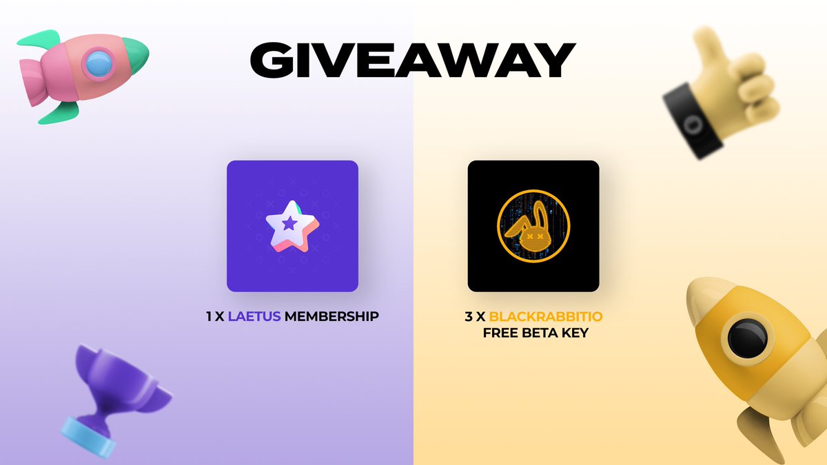 BlackRabbitIO's tweet image. 🎉24 HOURS GIVEAWAY🎉

PRIZES:
- 1 x Laetus Membership
- 3 x BlackRabbitIO Free Beta Key

RULES:
- Follow @thelaetus &amp;amp; @BlackRabbitIO 
- Retweet
- Tag a Friend

Good Luck 🤞🍀