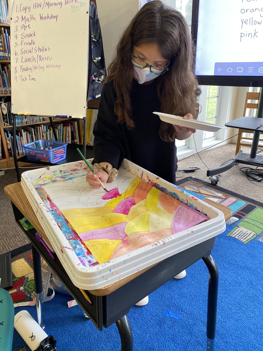 We paint anywhere & anytime! #makingitwork #artonacart #arted #elementaryart #warmcolors #coolcolors #adjectives #fourthgrade #artistic #watercolors #ewlearns @Roskel2Powers