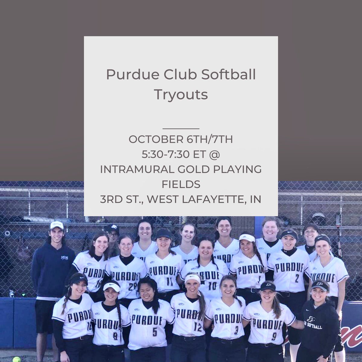 ClubPurdue's tweet photo. We will be hosting tryouts on Oct. 6th or 7th. Please fill out the links below to RSVP to one date and the waiver to tryout!

Tuesday, October 6 @ 5:30: https://t.co/B4nr9vCGjf

Wednesday, October 7 @ 5:30: https://t.co/FEdgOfHVsc

Club Sports' Wavier: https://t.co/cpJDg6SdXK https://t.co/klhpYPrUWg