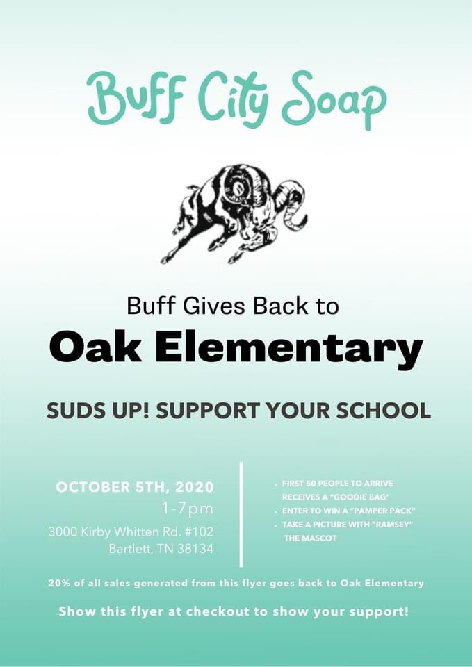 MSmateys's tweet photo. What a fun way to help support our school! Head to Buff City on Monday and be sure to show them the flier so Oak gets a portion of the sales! 🧼 🧼 🧼 https://t.co/gRRRkgfXMd