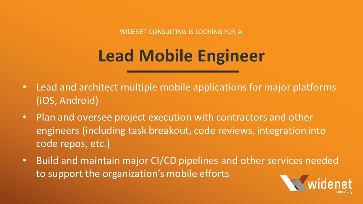 WideNetConsult's tweet image. Our Client is looking for a Lead Mobile Engineer who will be engineering deliverables for the company’s growing number of mobile projects. For more details, check out our Careers page: widenet-consulting.com/careers/

#LeadMobileEngineer #SeattleIT #WideNetConsulting