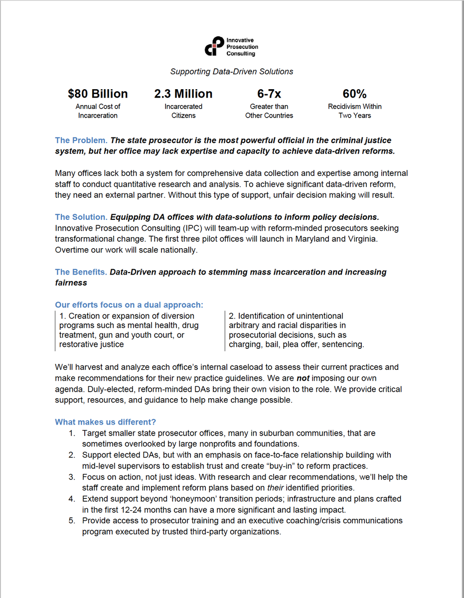 InnovativePros3's tweet image. What is Innovative Prosecution Consulting? 

We will ignite change through data-driven policy reform within state prosecutor offices.