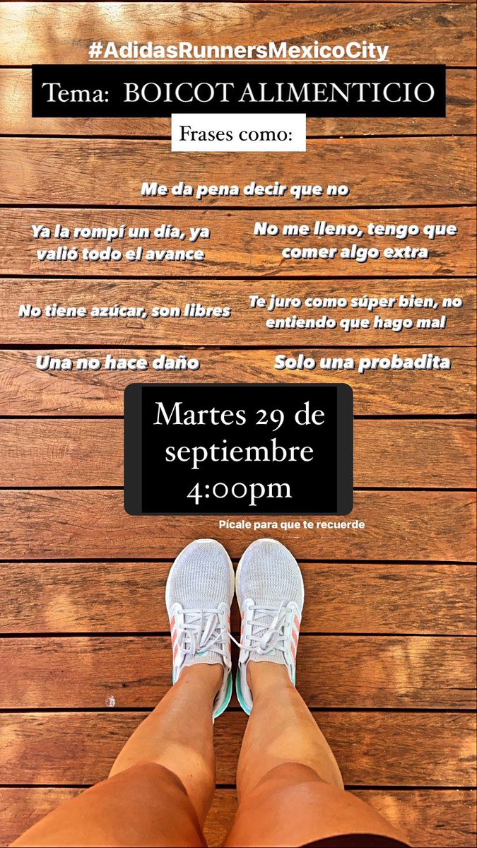 Te suena alguna de estas frases??? 
Nos vemos hoy 4:00pm en IG <a href="/nutripauoficial/">nutripau</a> o Facebook: Adidas Runners Mexico City para darles la vuelta.
Completa la frase: yo me boicoteo cuando/con..........