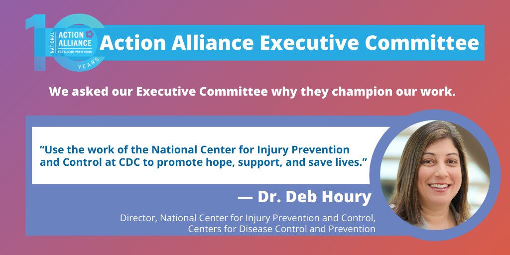 Action_Alliance's tweet photo. Today, as part of our #10YearsofPartnerships, hear from @Action_Alliance partner Deb Houry of @CDCInjury about why they champion our work. https://t.co/34ti36Rxyz
