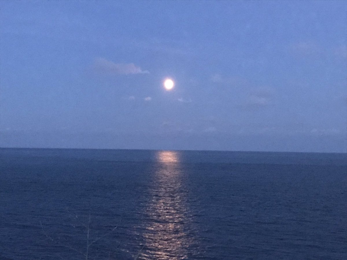 Scobbert's tweet photo. Precursor to the next full #HarvestMoon looking spectacular over #SwanageBay this evening #PeverilPoint it’s been a lovely day in #Dorset @bbcweather @BBCWthrWatchers https://t.co/ToN8i3DkWC