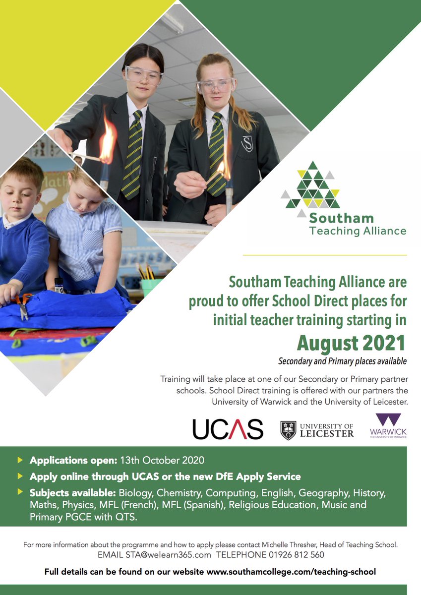 Southam Teaching (@southamteaching) on Twitter photo Thinking of teacher training? Contact us for more information about the School Direct route: STA@welearn365.com. Thinking of teacher training? Contact us for more information about the School Direct route: STA@welearn365.com.