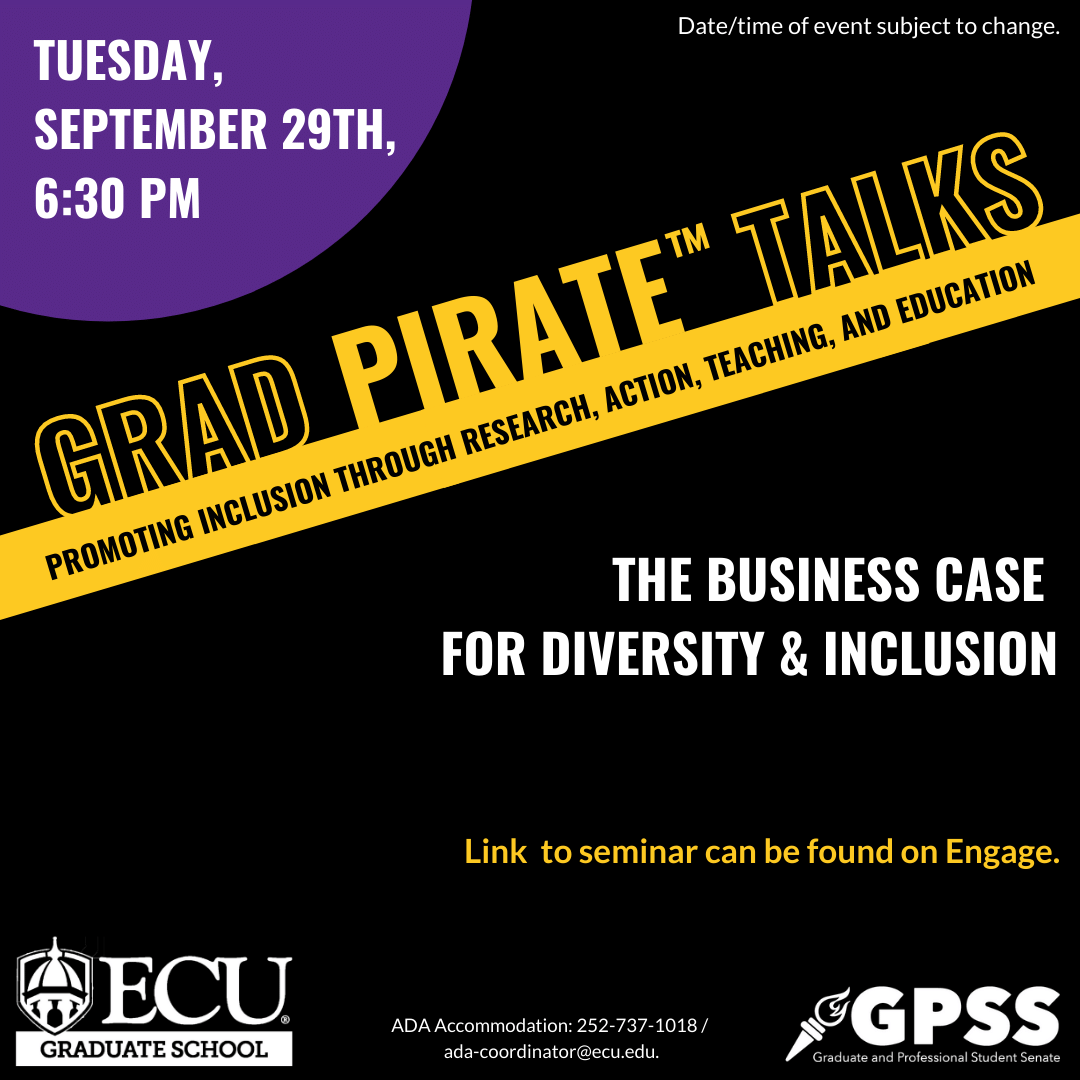 ECUGradSchool's tweet photo. Please join the #ECUGradSchool, @ecugpss , and @ECUOED  tonight at 6:30pm for our #GradPirate Talk! ⤵️

You can find the link for the talk on Engage. You may also view the livestream on the ECU Graduate School Facebook page. https://t.co/JNaV0n87cH