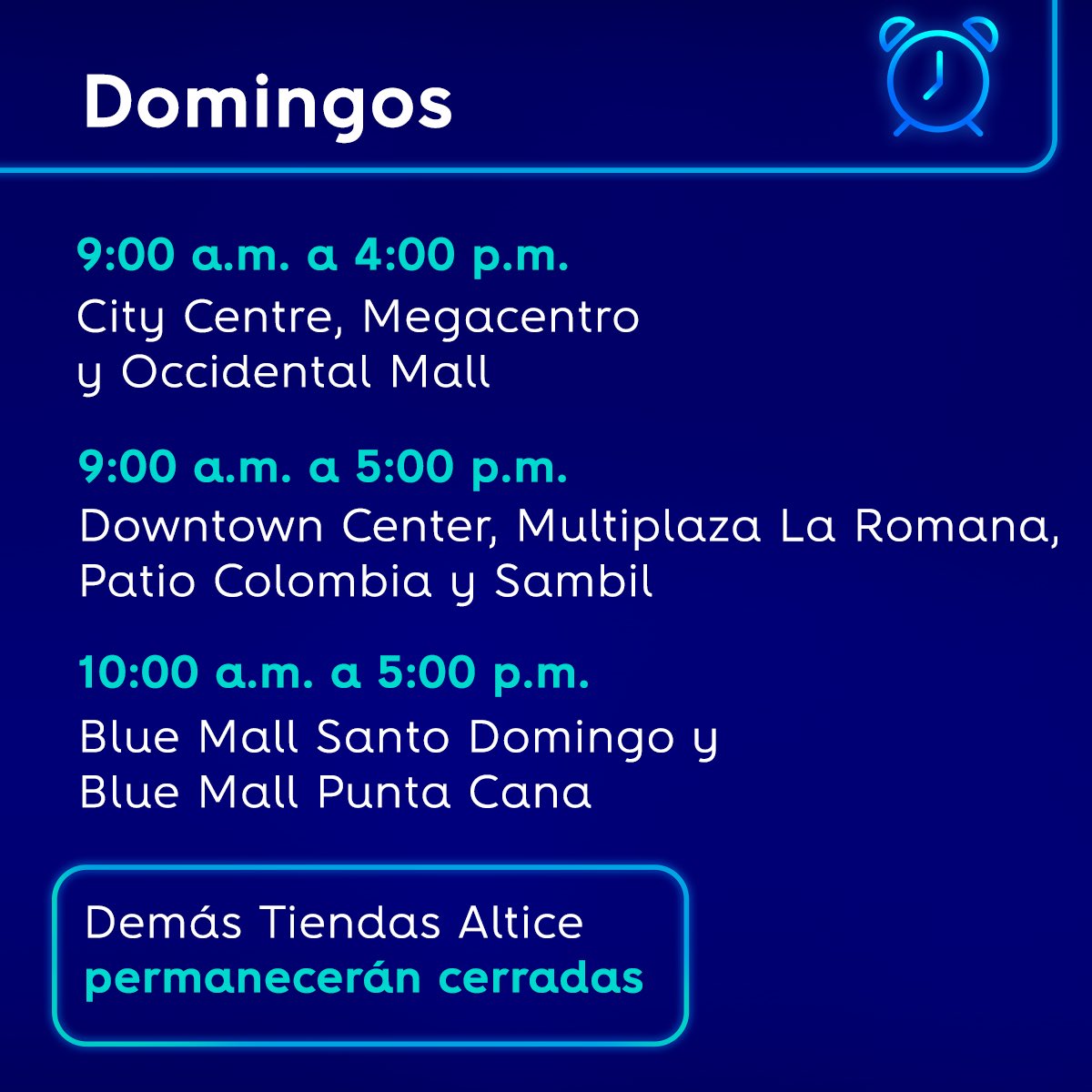 altice_do's tweet photo. Nuestras Tiendas Altice extienden sus horarios de atención para tu comodidad, siguiendo los protocolos de salud para brindarte la atención que necesites. https://t.co/zb1po9LJiy