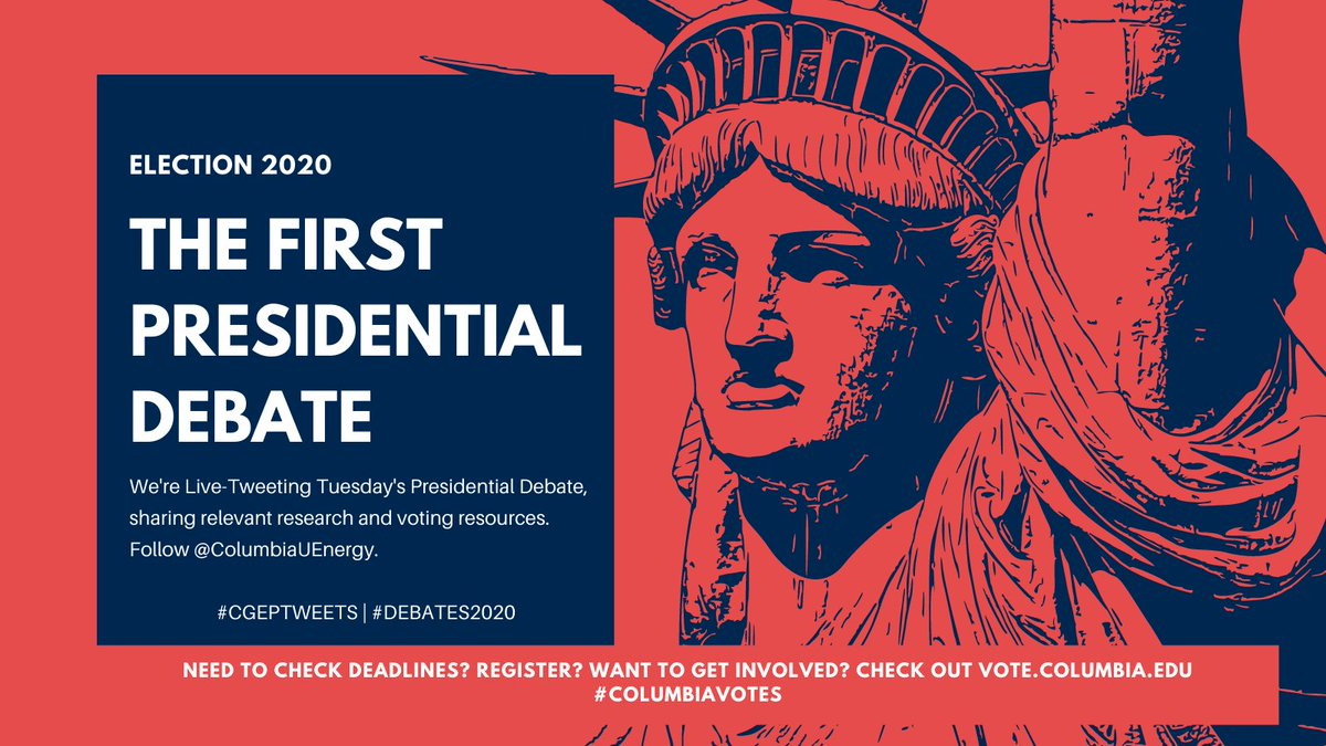 ColumbiaUEnergy's tweet photo. .@ColumbiaUEnergy does not endorse political candidates, but we can help you understand their policies from a #climate, #energy, security and economic perspective. We’re livetweeting tonight's #Debates2020. Follow #CGEPTweets as our scholars share their reactions. https://t.co/RzNgPMlcxo
