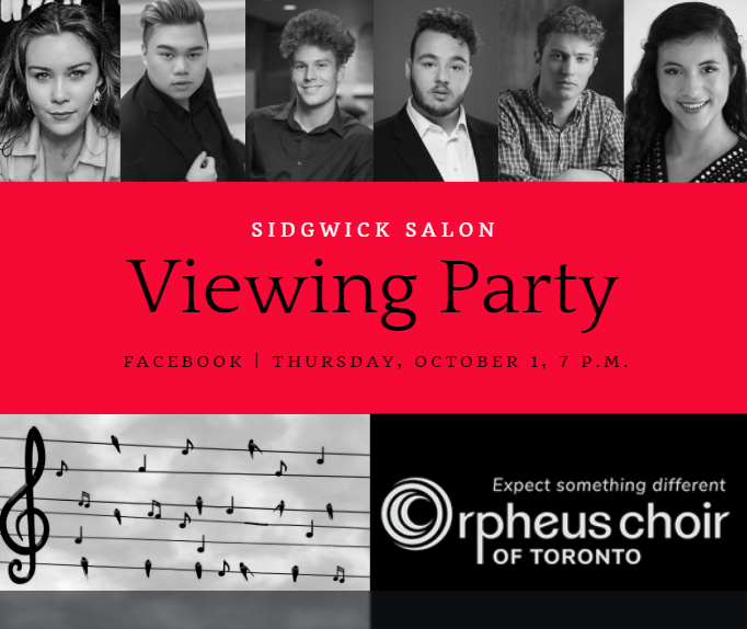 On Thursday evening, we'll be hosting a Facebook Watch Party for the 2020 Sidgwick Salon.  Join us on our Facebook page for 7pm and we'll get the show underway!

facebook.com/orpheuschoirTO

#singing #music #choir #performance #emergingartists