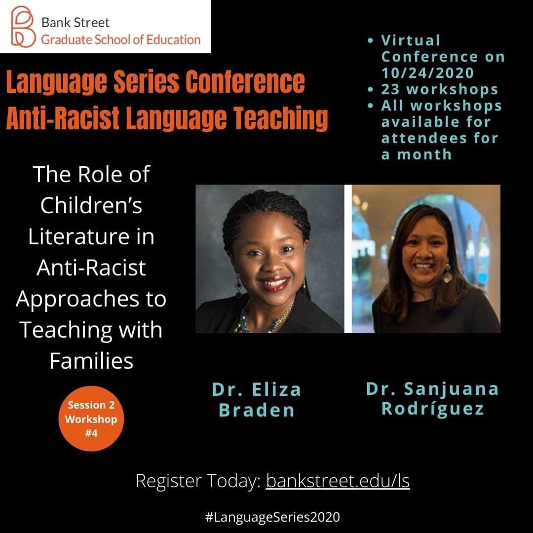 bankstreetedu's tweet image. A2: Workshop descriptions for #LanguageSeries #LanguageSeries2020 give us a glimpse at some of the ways! So excited for these! Read the full workshop description with facilitator bio Bankstreet.edu/ls