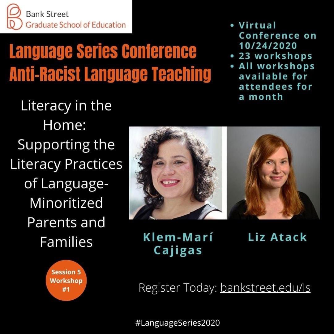 bankstreetedu's tweet image. A2: Workshop descriptions for #LanguageSeries #LanguageSeries2020 give us a glimpse at some of the ways! So excited for these! Read the full workshop description with facilitator bio Bankstreet.edu/ls