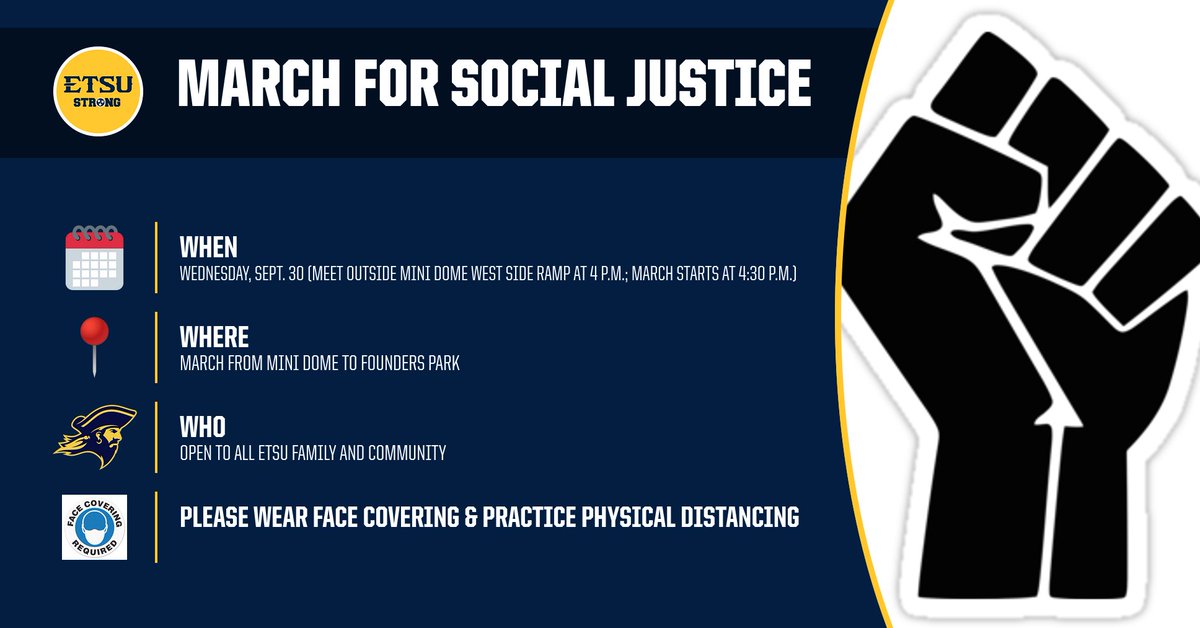 Join us Wednesday afternoon as we hold a March for Social Justice beginning at 4:30p from the Mini Dome to Founders Park  

#BlackLivesMatter | #StrongerTogether