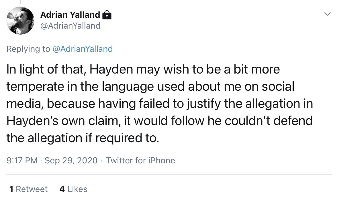 Good evening Adrian. I will repeat my allegation. You engaged in transphobic abuse in a WhatsApp group conversation involving Louise Moody and others. You discussed the size of my breasts, abused me, and screamed “privilege”. Anything incorrect here, feel free to sue me.