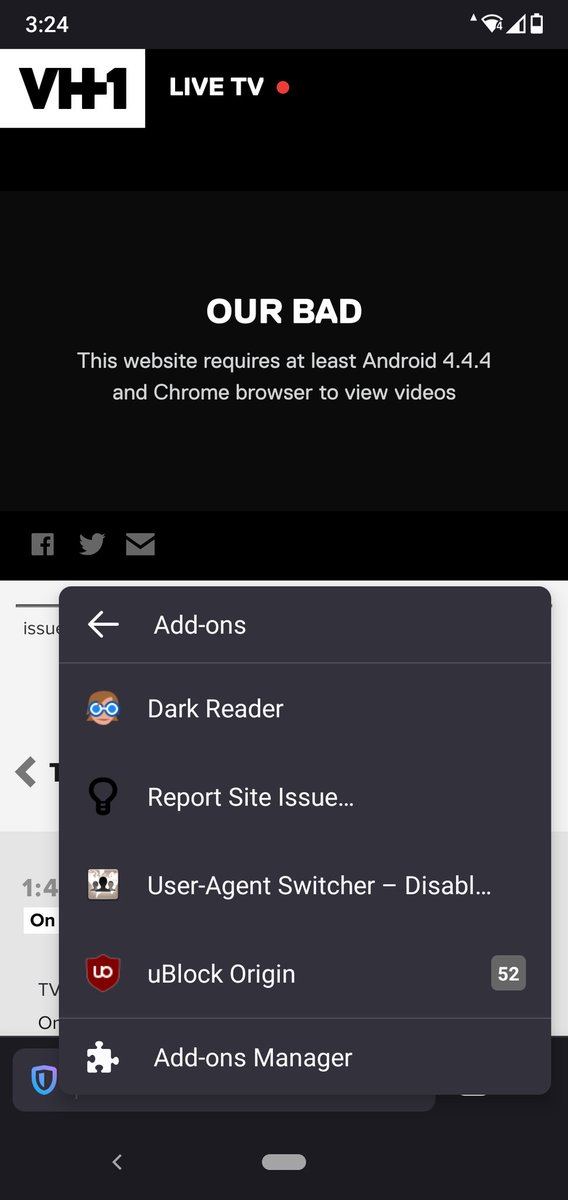 JoGarWeb's tweet image. ¿Por qué es importante un &quot;user agent switcher&quot;? Ya existen páginas que te piden exclusivamente Chrome, con esto se engaña a la página y te entrega contenido sin problemas... 🙄
Ejemplo de VH1
#FirefoxPreview #Firefox