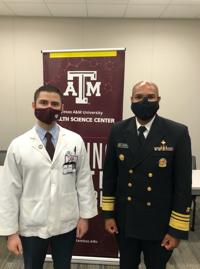 Yesterday, the U.S. <a href="/Surgeon_General/">U.S. Surgeon General</a>, one of THE highest-ranking U.S. health officials, visited <a href="/TAMU/">Texas A&M University</a> to discuss innovations and issues related to #COVID19 with President Young, administrators and students, including our very own M4, Jordan Garcia! Can we get a #whoop!?