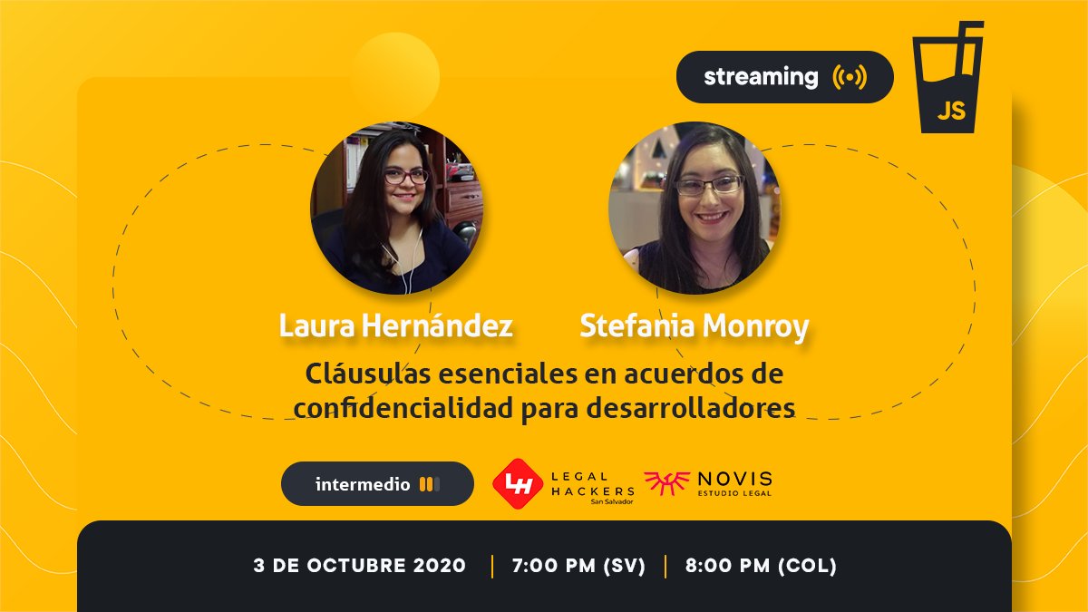 HorchataJS's tweet photo. ✨ ¡Legal + Tech en HorchataJS junto a Legal Hackers San Salvador! ✨
🗣 Cláusulas esenciales en acuerdos de confidencialidad para desarrolladores por Laura Hernández @lauranath87 y Stefania Monroy
📆 Sábado 3 de octubre
🕐 🇸🇻 🇬🇹 🇭🇳 🇳🇮 7PM / 🇲🇽 🇨🇴 🇵🇪 8PM / 🇦🇷 10PM https://t.co/fzRf4OXA6V