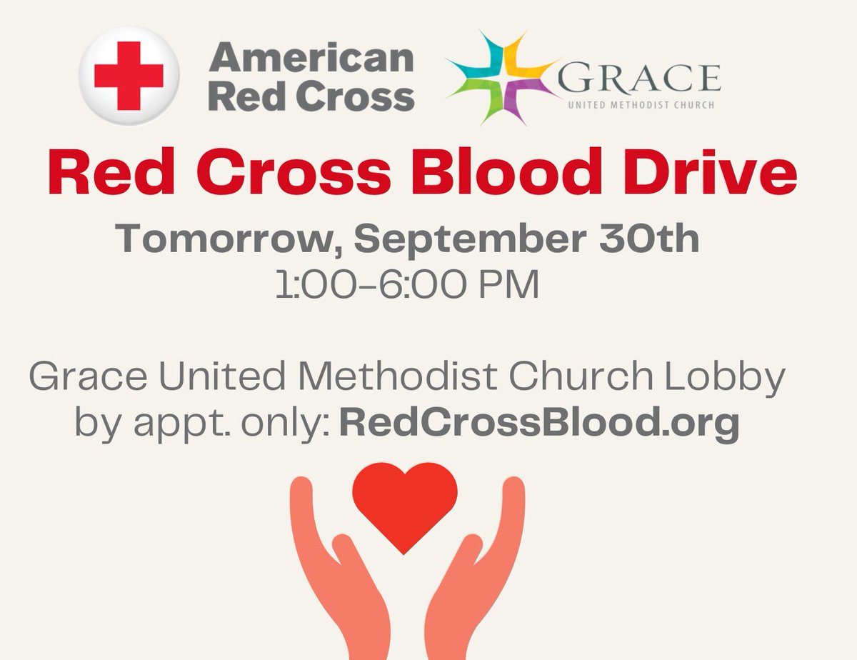 GraceOnPonce's tweet photo. There are still slots available to give blood tomorrow at Grace with the American Red Cross! Safety protocols will be followed throughout the afternoon, and you can receive a free COVID-19 Antibody test with your donation. 
Sign up for your slot now at https://t.co/j3vyR13xDs! https://t.co/jv3q04cNfF