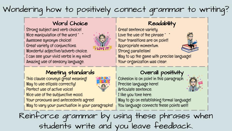 Jodilyn Simmons Machota Looking For Ways To Positively Infuse Grammar Into The Feedback You Are Leaving For Your Students Try These Phrases T Co Hhptajrywh Twitter