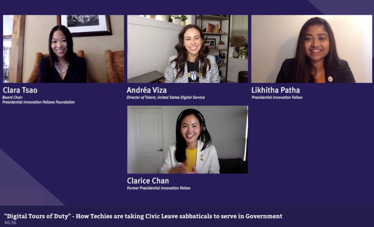 Today's  #vGHC session on  #CivicTech shared so much info on why - and how - technologists are working in government. In this thread, we'll share top learnings from  @USDS,  @PIFgov, and  @PIFAlum!  #TogetherWeBuild  #CivicTechService  #TransformingGovTech 