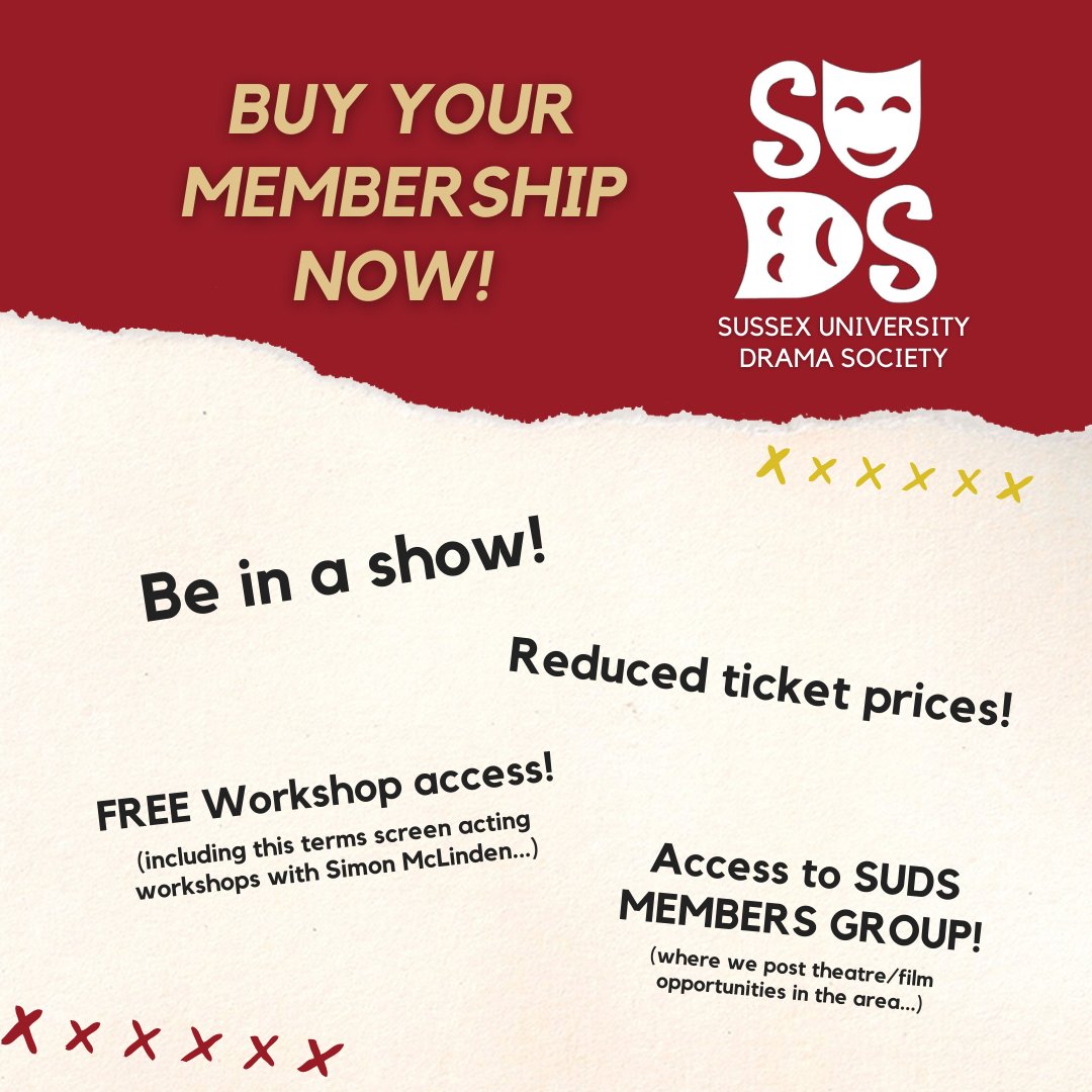 sudsofficial's tweet photo. BUY YOUR SUDS MEMBERSHIP NOW!
Becoming a Member of the Drama Society allows you to take part in our shows and get REDUCED prices for tickets to our shows! You'll also have FREE access to our Workshops and to our Members Group!
Head to https://t.co/1eeLPpZEWJ to get yours now! 🎭 https://t.co/lLAOM2qBqk