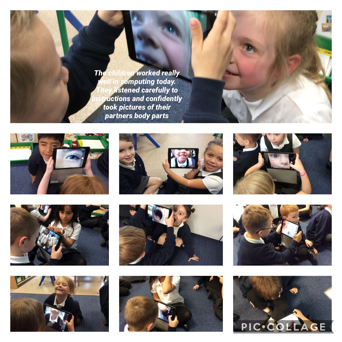 blakehillschool's tweet photo. 1G loved this lesson today! They did computing and science all in one lesson! The children have learnt to take pictures of their friend’s body parts .#science #computing #learningaboutthebody https://t.co/R0ke9FctMv