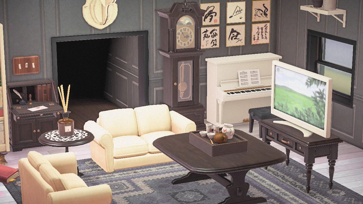 ˗ˏˋ living room ˎˊ˗  - features: antique items, a sweet little book club with my pet turtle and his friends the bears, photo of my favorite baby sherb, my favorite van gogh paintings   - song playing: animal city #acnh    #acnhdesign  #animalcrossing  