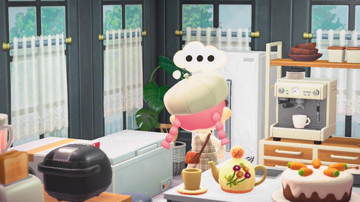 ˗ˏˋ kitchen ˎˊ˗  - features: ironwood & mom items !, the wallpaper that always makes me miss my girl tia, everything i need to fuel my coffee addiction  #acnh    #acnhdesign  #animalcrossing  