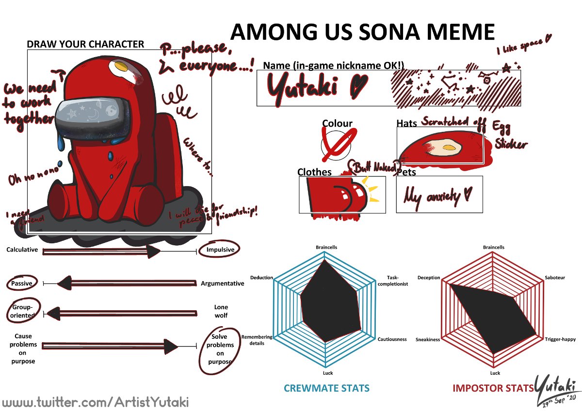 #AmongUsFanart
Started playing #AmongUs and the first thing I did was make a #AmongUsSona
Yutaki is psyched to be in space but not prepared for the chaos &amp; horror at all. She always tries to keep the group together but often fails and is generally mistrusted for these efforts too