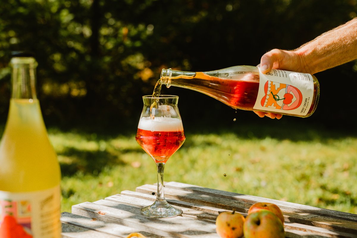 🍎 🎷Splash 🎷🍎 Sunday Wild + Cherry Cascara tasting pretty in 750 ml bottles. Order online, or drop by the cider house to pick em up.