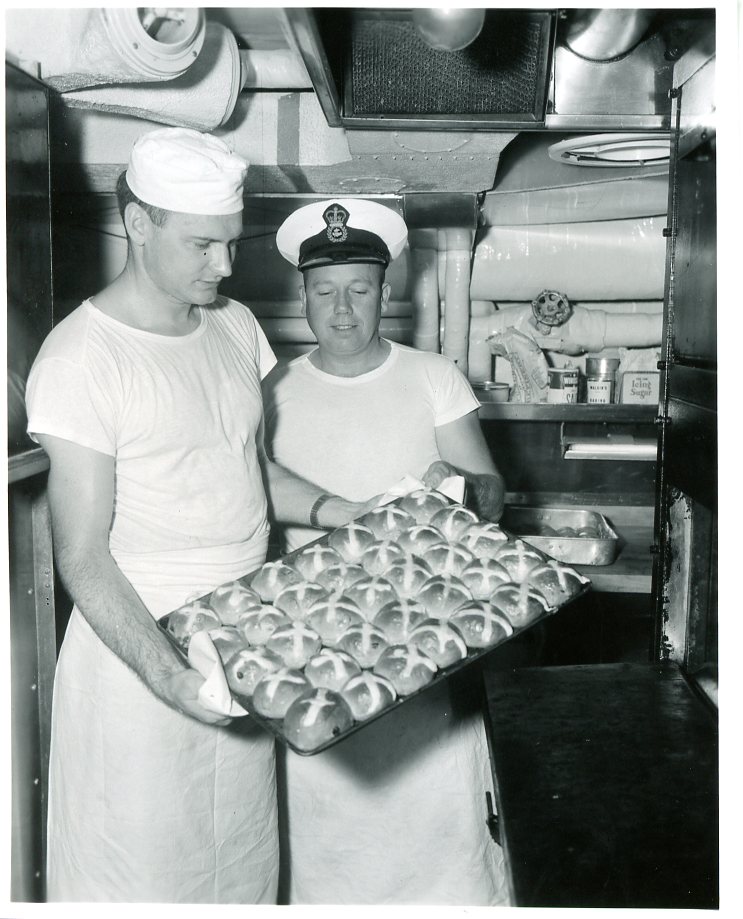 Happy Easter - time for some hot cross buns courtesy of LS Charles Johnson and CPO Bob Lockier of HMCS Fraser #RCNavy #Navy #baking