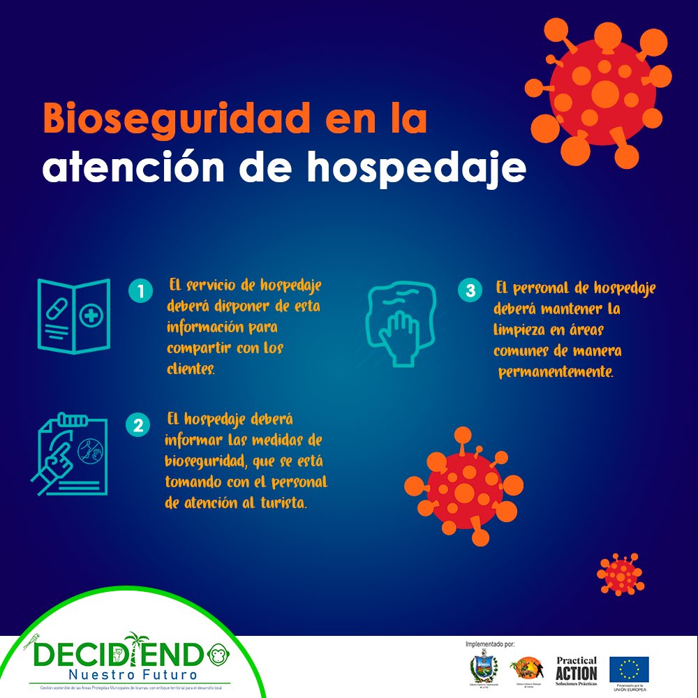 DecidiendoF's tweet photo. Siguiendo con la normativa legal vigente para la reactivación de la actividad turística desde el #GAMIX te presentamos las medidas de bioseguridad en la atención de hospedaje. 

#PracticalAction #UEenBolivia #DecidiendoNuestroFuturo https://t.co/z9HnuWiP4e https://t.co/O3p9AkAD16