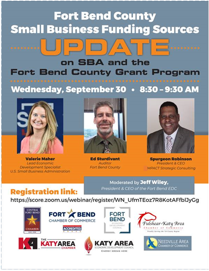 MpactSC's tweet photo. Join our President, Spurgeon Robinson tomorrow for an #MPACTful conversation with Fort Bend County - Small Business Funding Sources Update on Fort Bend County Grant Program! #FortBend #GrantProgram #SmallBusiness #Houston 

Registration link: https://t.co/qMvbt6wba7 https://t.co/z6H2ywMPbb