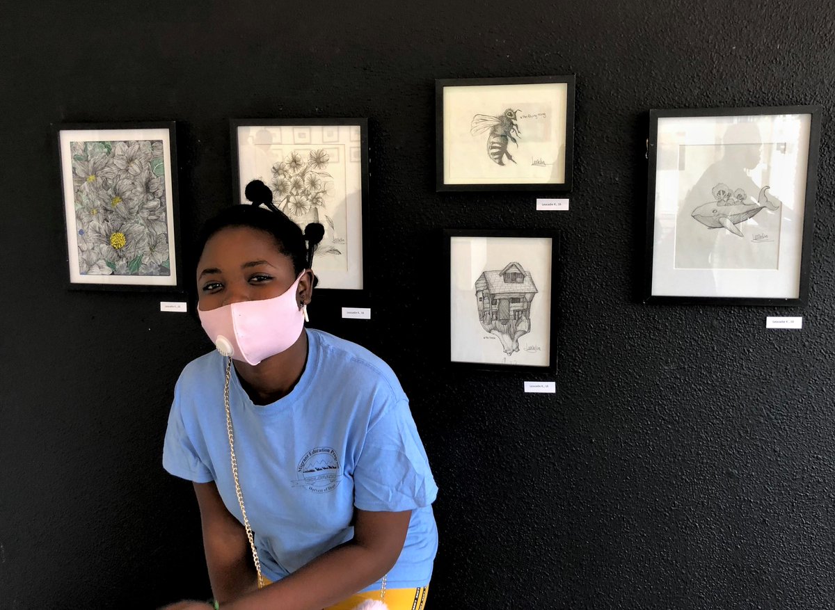 DAVArts's tweet image. Job Training students were happy to pose for these pics next to their artwork in the DAVA gallery. This exhibition, Sky Flower, is up through November 13th, come check it out!