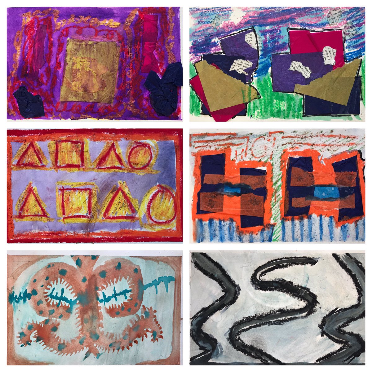 delima_margaret's tweet photo. Off to a strong start in #StudioArt, reviewing the basic elements and principles of art in mixed media compositions! #mixedmedia #composition #experiments highschoolart #goFreshmen Good job, Fergus, Cam, and Annabella! https://t.co/tkUdz496Bz