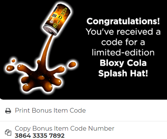 Starmarine614 Joey On Twitter Bloxy Cola Splash Hat Code Put On Notifications More Codes Soon Let Me Know If You Got It - bloxy cola hat roblox