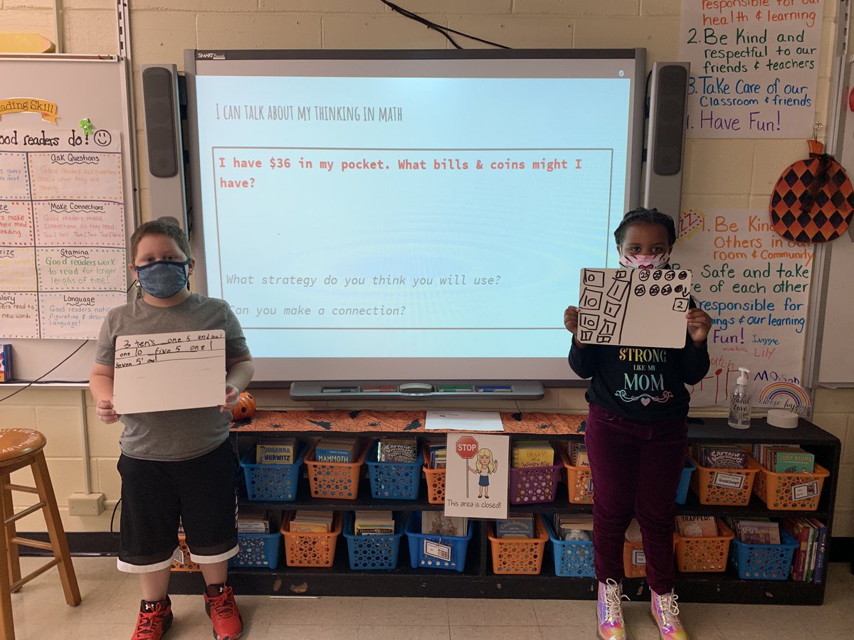 3rdwithsnyder's tweet photo. Math workshop is looking a little different this year, but we are still working on our math practices! Today we worked on showing creativity in our math with models and equations! @CroninBee @McMahon_Kate44 @BCSDBEES https://t.co/JSIuyH1N50