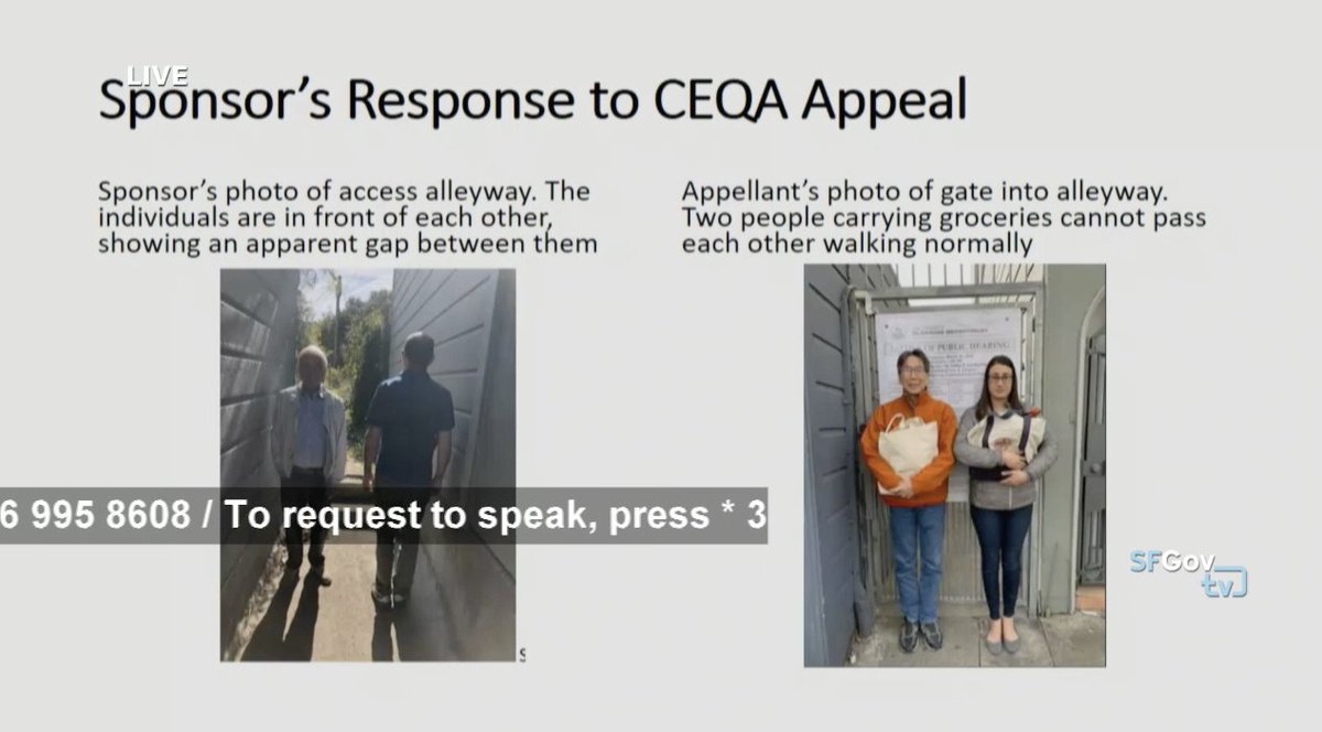 Tang: Project sponsor's picture purports to show two people standing able to pass, but one is standing in front of the other. In an emergency, people would not be able to pass. If an adjacent building is damaged, this would not be safe.