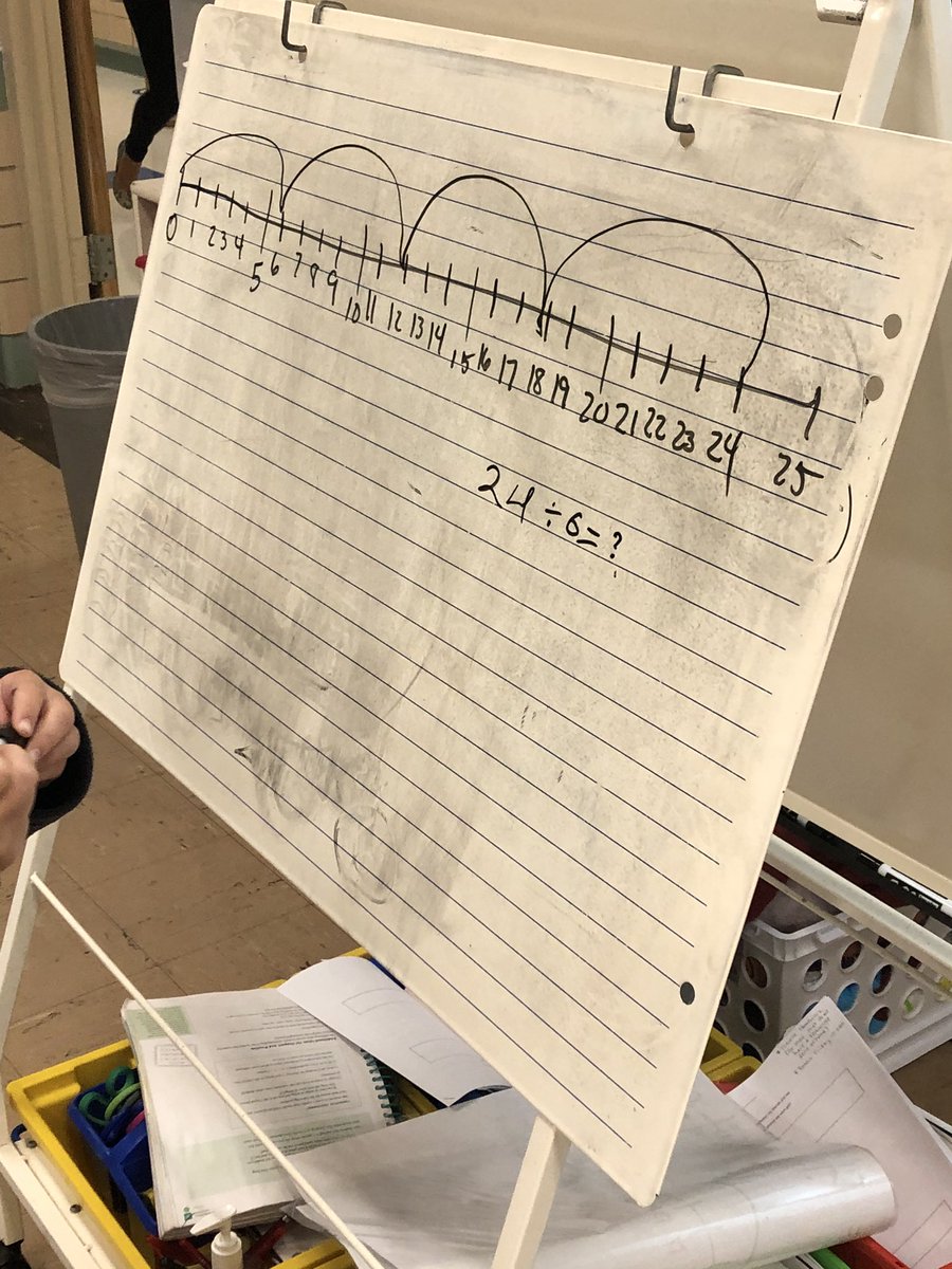 Once again, love watching these Ss grow through multiplication &amp; division. Ss representing division on a number line &amp; writing equations with a symbol for the unknown! Thanks <a href="/SueOConnellMath/">Sue O'Connell</a>, your book ROCKS. #aWESome  <a href="/1burgschools/">Williamsburg Local School District</a> <a href="/Wildcats_WES/">Kevin Dunn</a>