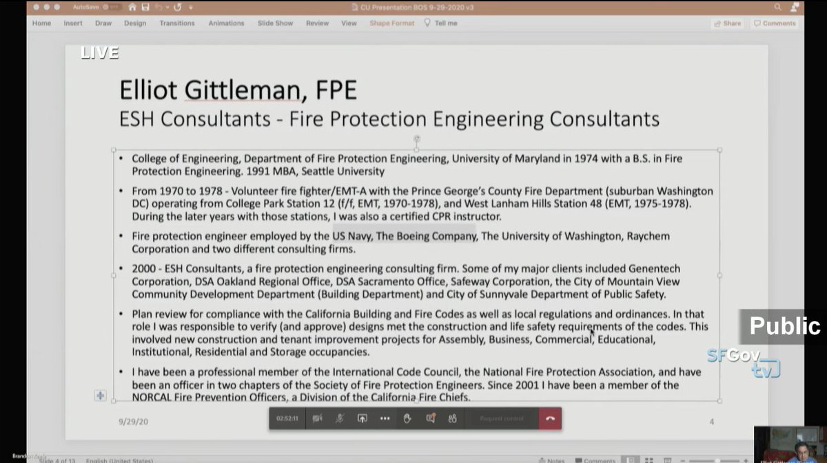 Elliot Gittleman, a fire protection engineer, is now presenting for NOPAWN on the fire safety of the project.