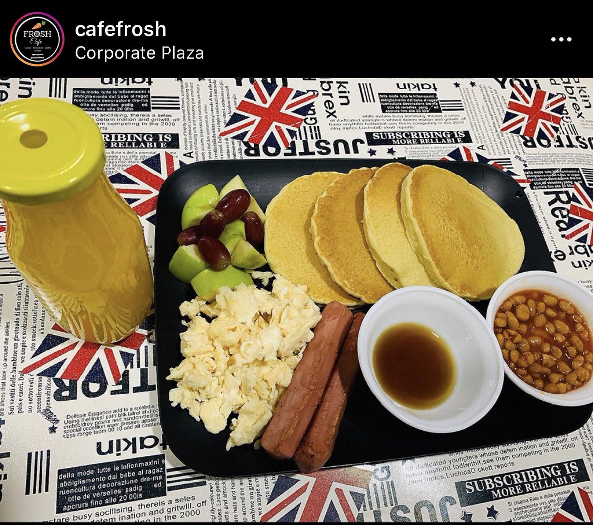 First spot!  @CafeFrosh I recommend the English Breakfast for N2000*2=N4000. OR Two healthy chicken wraps (N1500*2) and kunun aya  (N500*2)OR 2 parfaits (N2000) and waffles (N1000*2=N2000)This spot is really cozy and you get great photos!