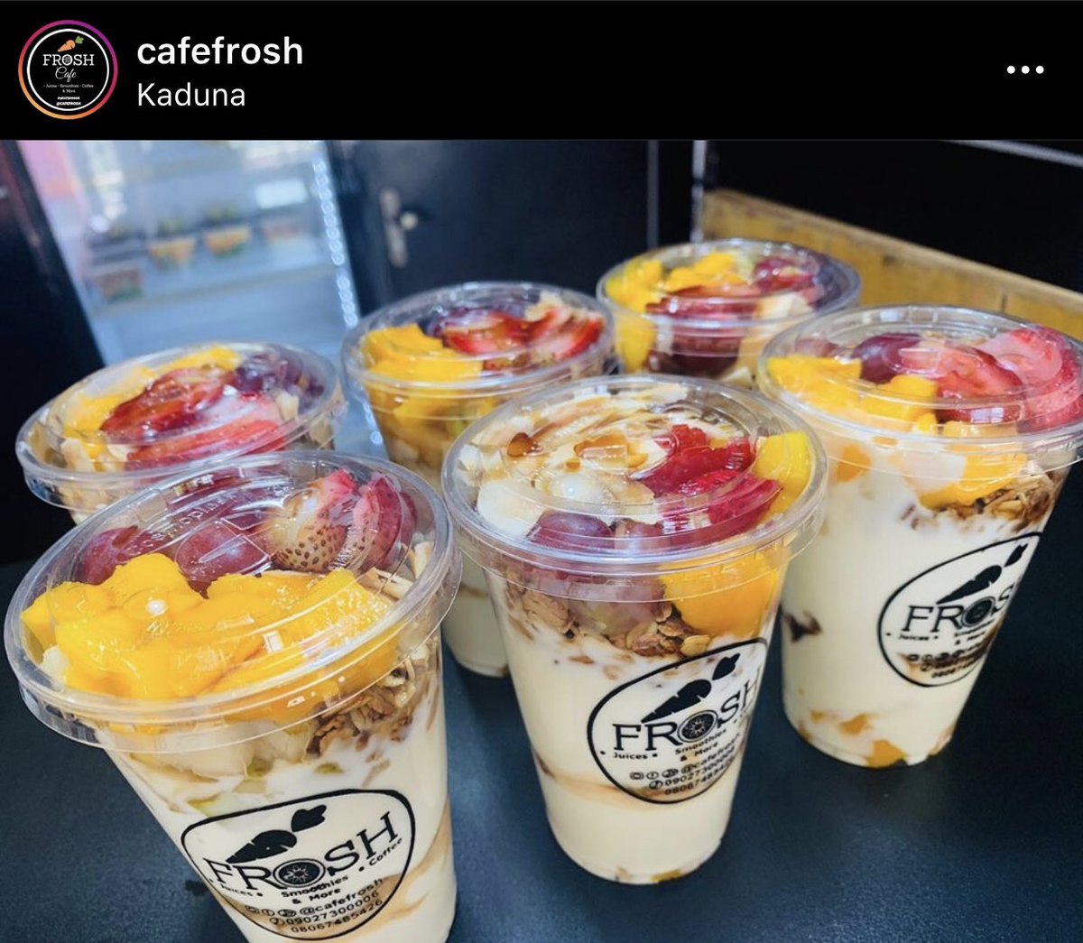 First spot!  @CafeFrosh I recommend the English Breakfast for N2000*2=N4000. OR Two healthy chicken wraps (N1500*2) and kunun aya  (N500*2)OR 2 parfaits (N2000) and waffles (N1000*2=N2000)This spot is really cozy and you get great photos!
