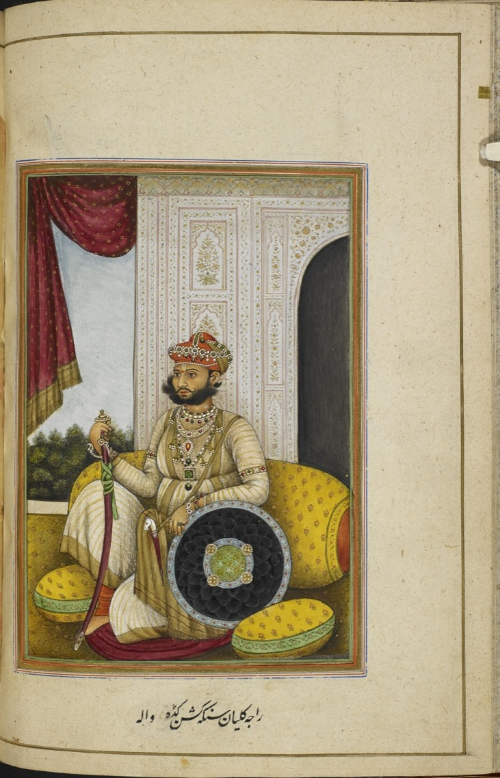 salwah_sm's tweet photo. @dpanikkar @PunjabiRooh @DalrympleWill @WhiteMughalsFan @Chemburstudio @bombaywalee @Ritiks @tuhfatulhind @PunchTantrum @Zeelaf01 @JAJafri @ambrin_hayat @authindia @VaishaliNarkar @fisheyedmeena @hemantsarin @zarafshan Raja Kalyan Singh of #Kishangarh ~ Tazkirat al-Umara of Colonel #JamesSkinner ~ #Delhi ~ 1830 ~ British Library https://t.co/T8Opqju5iC