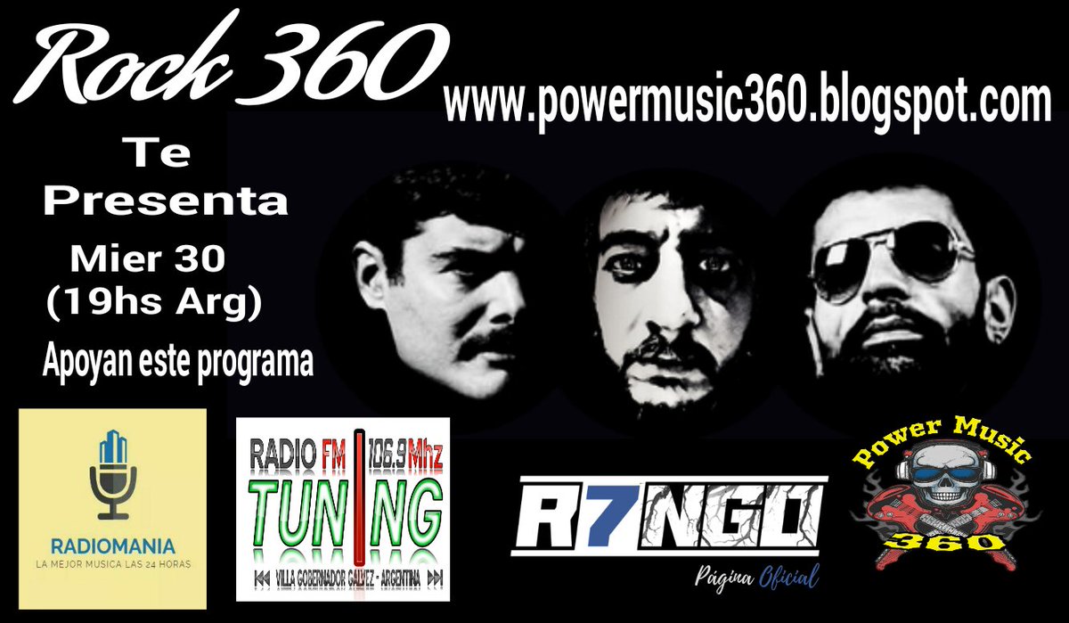 JulioBroin_'s tweet photo. Miércoles 30 19hs (Arg) Rock 360 te presenta a  R7NGO 

En https://t.co/yOgEjbMpRP 

En simultáneo: Radiomania : 
https://t.co/Bv52jAPxC7

Y el jueves en @TuningVgg   22 a 00 
Y en su web : 
https://t.co/irPMRa2HLK https://t.co/aFhL6OFa8R