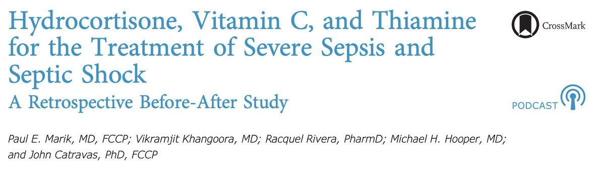 Vitamin C for  #sepsisMarik et al: Retrospective before–after study (2017): n 47Hydrocortisone, Vit C & thiamine vs controls:* Hosp mortality: 8.5% vs 40.4%* SOFA decreased with none in Vit C group developing organ failureHow has data panned out since? #CHESTCritCare